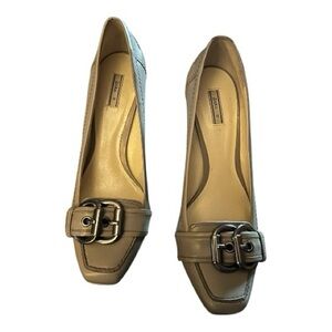 Zara Cream Heels with Buckle Accent